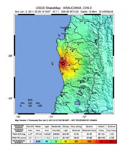 Shakemap del sismo en la Araucanía.