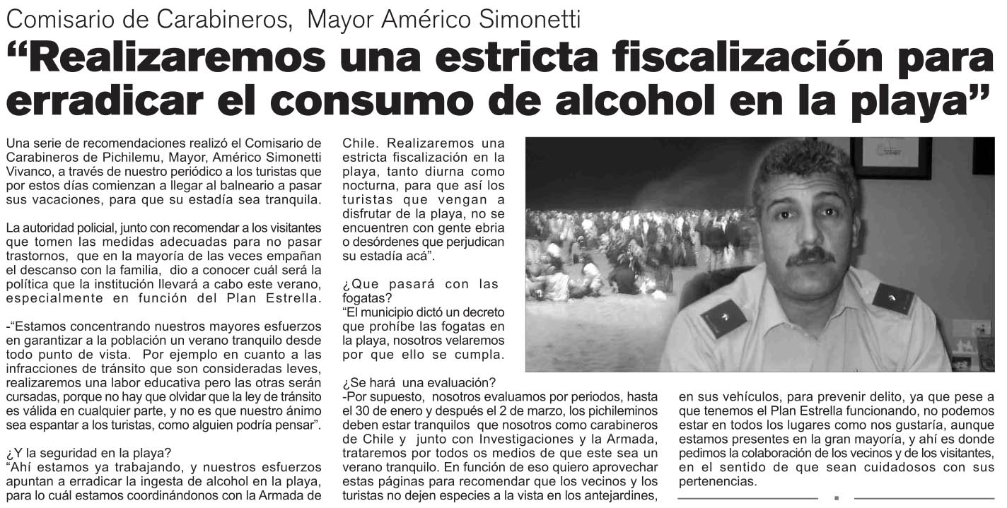 Recorte de El Expreso de la Costa, difundido en Facebook, publicado  en enero de 2006, mientras Vargas aún era alcalde de Pichilemu.
