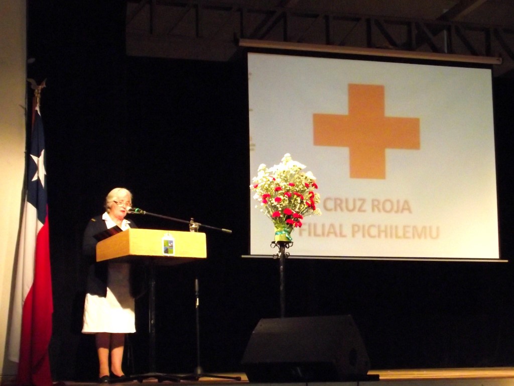 La voluntaria Blanca Parraguez se dirige a los asistentes.