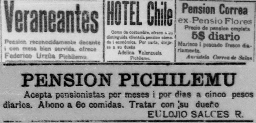 Avisos publicitarios de alojamientos en el periódico “El Marino” (1917). Colección Biblioteca Nacional de Chile.