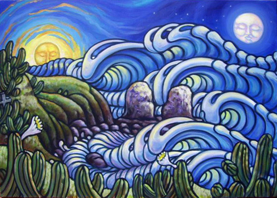 Una pintura del artista pichilemino José Ignacio Vargas, quien además es surfista.